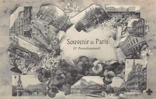 L416 Frankreich Souvenir de Paris 1906 Xe Arrondissement floral vintage Postkarte