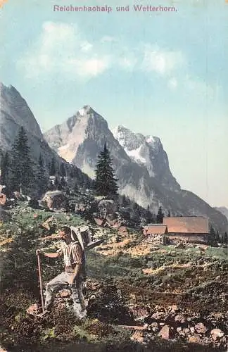 A197 Schweiz Reichenbachalp und Wetterhorn Bergsteiger Vintage Postkarte