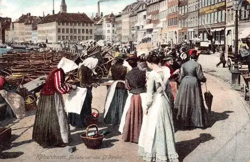 L486 Dänemark Kopenhagen Markt Vintage Postkarte