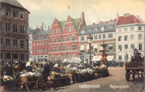 L486 Dänemark Kopenhagen Markt Vintage Postkarte