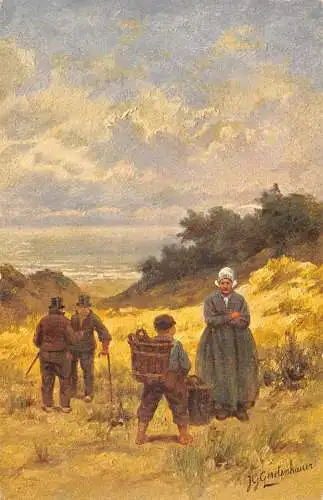 A197 Bauern und Knaben 1908 Knabe Bauer Feldkunst signiert Gerstenhauer Postkarte