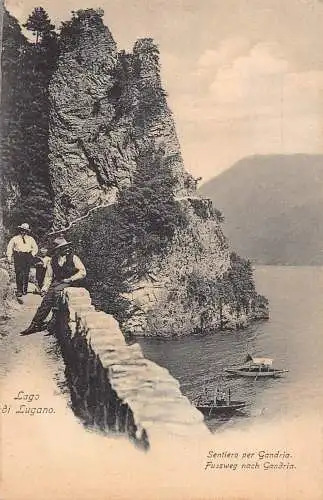 A197 Schweiz Lago di Lugano Sentiero per Gandria Boote Klippe Postkarte