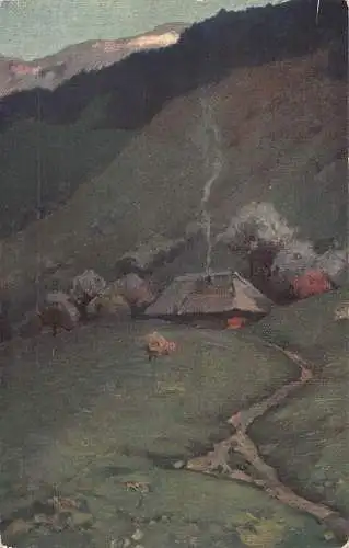 A198 Deutschland Frühlingsabend im Schwarzwald Kunst signiert Pater Reiss Haus Postkarte