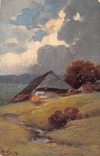A198 Deutschland Sommer im Schwarzwald Kunst signiert Pater Reiss Haus Wolken Postkarte