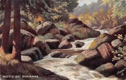 A199 Deutschland 1908 Motiv bei Schierke Fluss Felsen Wald Kunst Vintage Postkarte