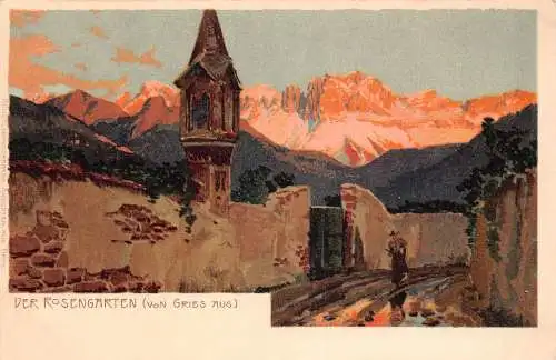 A199 Deutschland Rosengarten Von Gries Aus Turm Sonnenuntergang Bauer Chromo Postkarte
