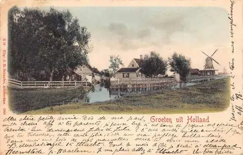 A199 Niederlande 1900 Groeten uit Holland Windmühle Passeparout Vintage Postkarte