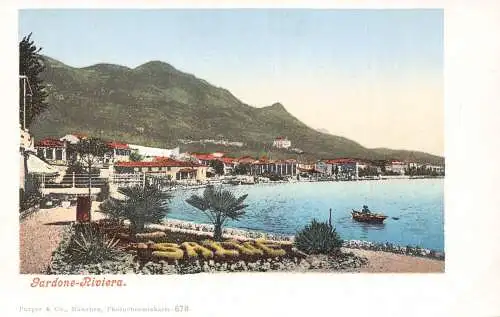 A200 Italien Gardone Riviera See Boot Salbe Blumen Vintage Postkarte