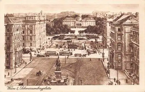 A201 Austria Wien Wien Schwarzenbergplatz Straßenbahn Statue Vintage Postkarte