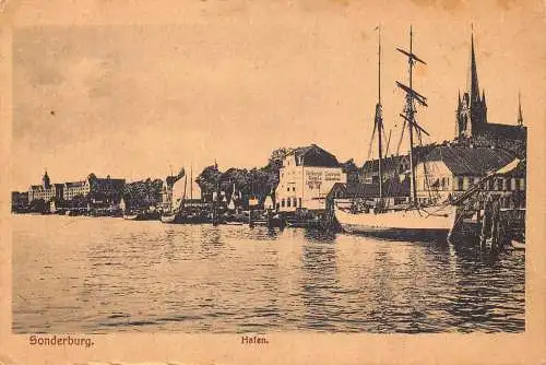 A202 Deutschland 1919 Sonderburg Hafen Boote Restaurant Vintage Postkarte