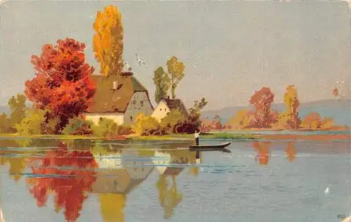 A203 Panoramablick 1908 Fischersee Herbst Möwen Häuser Vintage Postkarte