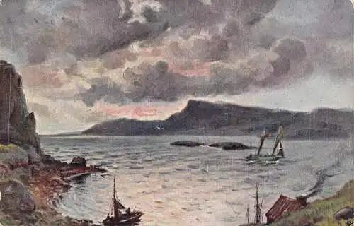 A203 Meer bei Sturm 1908 Segelboote dunkler Himmel Wolken Vintage Postkarte