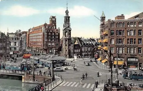 A204 Niederlande 1956 Amsterdam C Muntplein Straßenbahn Auto Fahrrad Arbeit Postkarte