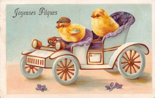 L292 Ostergrüße 1911 vermenschlichte Küken fahren Cabrio Auto Postkarte