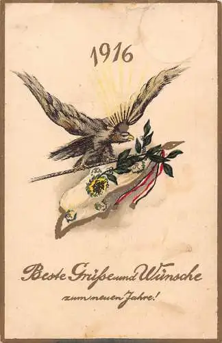 L126 Gruß Deutschland 1.WK Adler Flagge Wappen 1916 Feldpostkarte