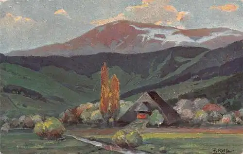 A204 Deutschland Bergquelle im Schwarzwald Kunst signiert Fr Reiss Vintage Postkarte