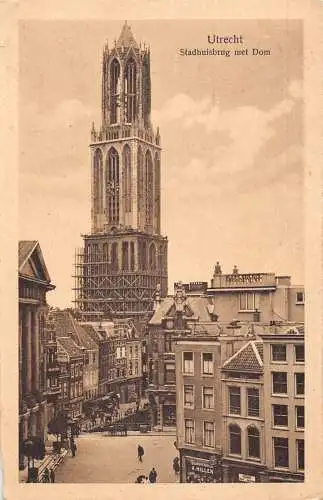 A206 Niederlande Utrecht Stadhuisbrug met Dom A Hillen Shop Vintage Postkarte