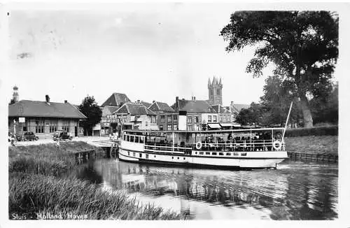 A207 Niederlande Sluis Holland Haven Dampfschiff Auto Oldtimer Postkarte