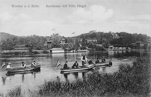 A208 Deutschland Werden ad Ruhr Boote Villa Hügel Flaggen Vintage Postkarte