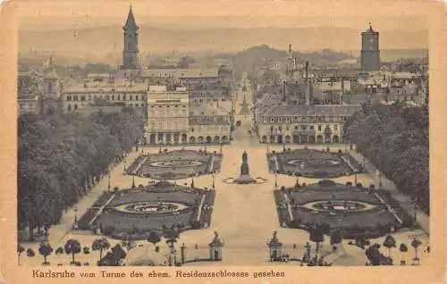 A208 Deutschland Karlsruhe aus Turmresidenz Schlossgarten Vintage Postkarte