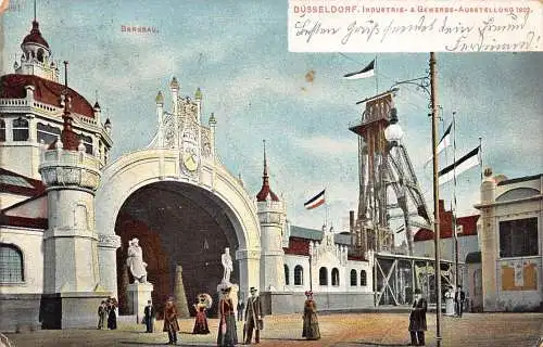 A212 Deutschland Düsseldorf 1902 Industrie Gewerbe Ausstellung Fahnen Postkarte