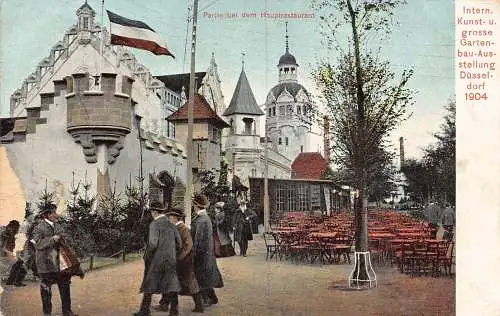 A212 Deutschland Düsseldorf Gartenbau Austellung 1904 Restaurant Flagge Postkarte