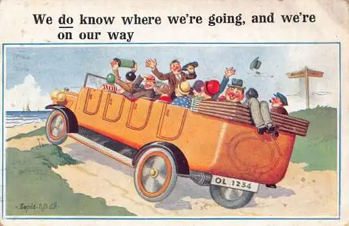L293 Seaside Comic 1932 Charabanc Automobil Humor Postkarte