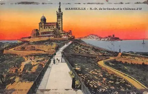 L125 Frankreich Marseille de la Garde et le Chateau Schloss Spaziergang Vintage Postkarte