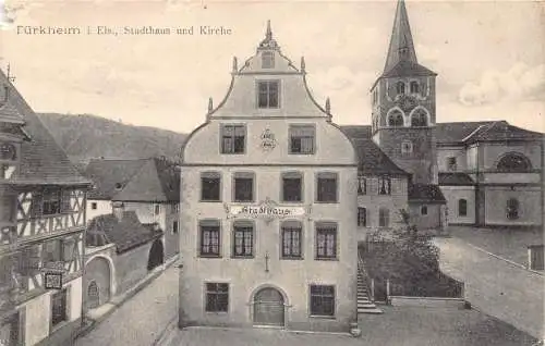 L125 Deutschland 1914 Feldpost 1. Weltkrieg Türkheim i Els Stadthaus Kirche Vintage Postkarte