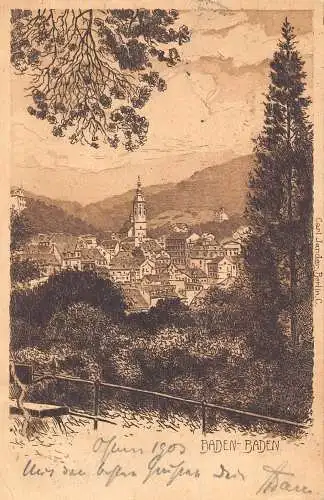 L124 Deutschland 1903 Baden-Baden, Kirche, Landschaft Vintage Postkarte