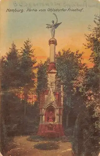 L124 Deutschland Hamburg Partie vom Ohlsdorfer Friedhof Statue Vintage Postkarte