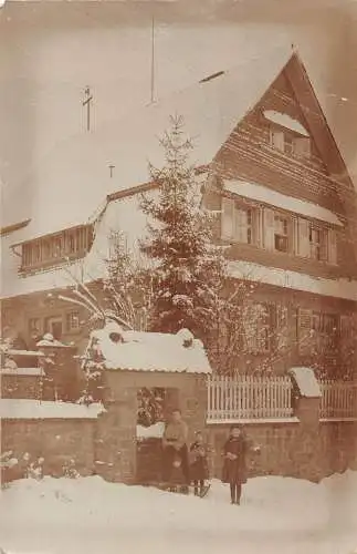 L124 Deutschland 1927 Heidelberger Familie vor Haus, Schlittenfahrt Postkarte