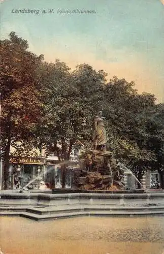 L050 Deutschland 1912 Landesberg Pauckschbrunnen Brunnen Statue Vintage Postkarte