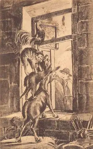 L050 Deutschland 1918 Stadtmusikanten Bremer Tiere Feldpost 1.WK Vintage Postkarte