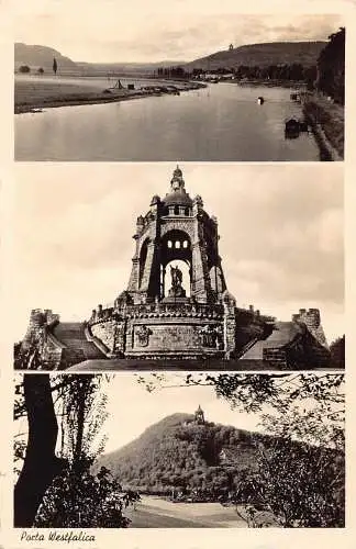 L050 Deutschland 1957 Porta Westfalica Restaurant Wilhelm Denkmal Vintage Postkarte