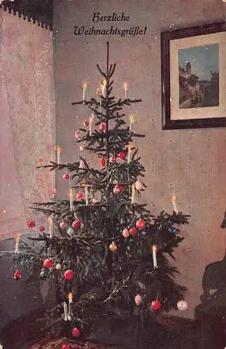 L398 Weihnachtsgrüße 1917 WWI Weihnachtsbaum Kerzen Feld Postkarte