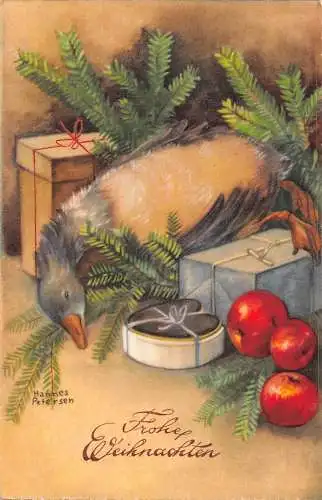 L398 Weihnachtsgrüße Still Art Gänseäpfel signiert Hannes Petersen Postkarte
