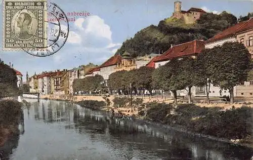 L148 Slowenien 1921 Ljubljana Laibach Quai Vintage Postkarte