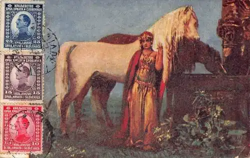 L148 Bosnien Herzegowina 1922 Mädchen mit Pferden Ethno Vintage Postkarte
