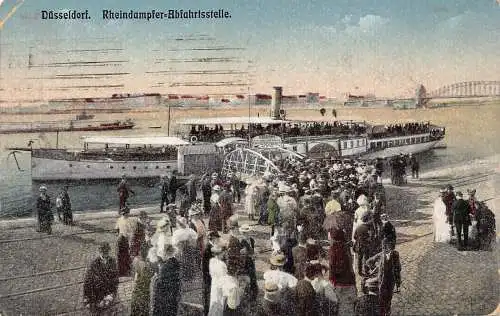 A212 Deutschland 1919 Düsseldorf Rheindampfer Dampfschiff Einschiffung Postkarte