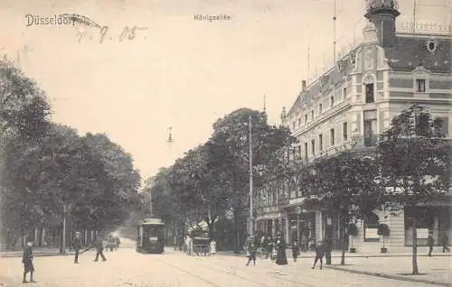 A212 Deutschland 1915 Düsseldorf Königsallee Straßenbahn Vintage Postkarte