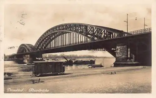 A213 Deutschland 1930 Düsseldorf Rheinbrücke Dampfschiff RPPC Postkarte