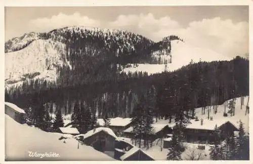A213 Deutschland Wurzhütte Hütten Berge Schnee RPPC Vintage Postkarte