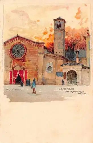 L487 Schweiz Lugano Wielandt signierte Vintage Postkarte