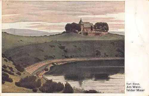 A213 Deutschland Am Weinfelder Maar Kunst signiert Karl Biese Vintage Postkarte