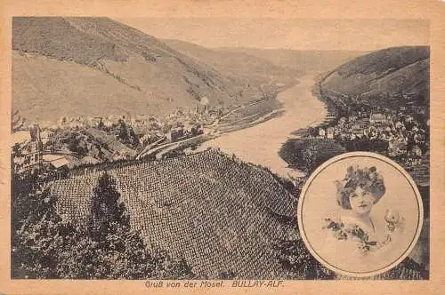 A213 Deutschland 1919 Gruss von Mosel Bullay Alf Frau Weinberg Vintage Postkarte
