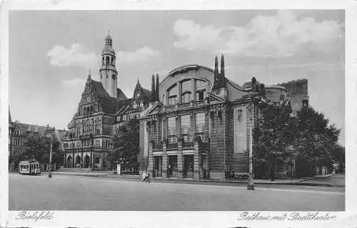 A212 Deutschland Bielefelder Rathaus und Staatstheater Straßenbahn Vintage Postkarte