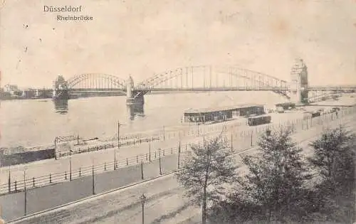 A213 Deutschland 1916 Düsseldorf Rheinbrücke Feldpost 1.WK Vintage Postkarte