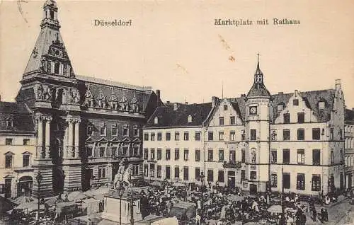 A213 Deutschland 1925 Düsseldorfer Markt Rathaus Vintage Postkarte