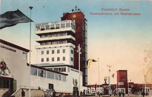 A213 Deutschland 1926 Düsseldorf Gesolei Feuerwehrturm Kaisers Turm Cafe Postkarte